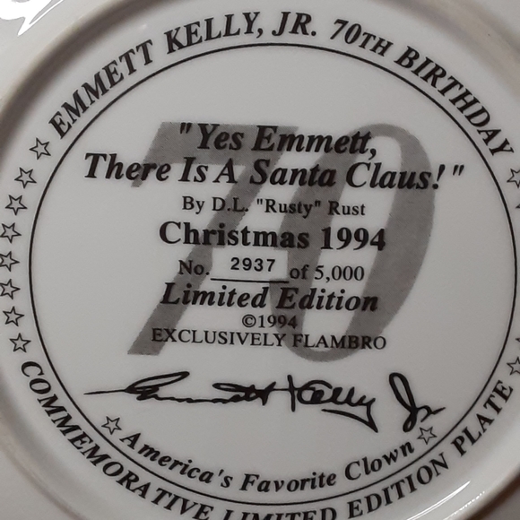 Vintage Emmett Kelly, Jr. 70th Birthday Commemorative Limited Edition Plate - Picture 7 of 7